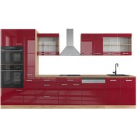 Küchenzeile R-Line 350cm Eiche/Bordeaux-Rot Hochglanz Modern Vicco von Vicco