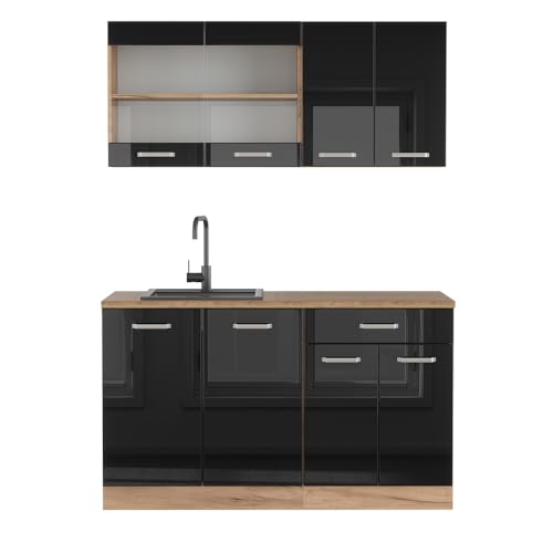 Vicco Singleküche R-Line, Schwarz Hochglanz/Goldkraft Eiche, 140 cm ohne Arbeitsplatte Vicco Singleküche R-Line, Schwarz Hochglanz/Goldkraft Eiche, 140 cm ohne Arbeitsplatte von Vicco