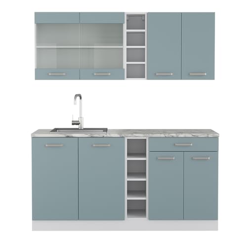 Vicco Singleküche R-Line, Küchenzeile Single, Blau-Grau/Weiß, 160 cm ohne Arbeitsplatte von Vicco