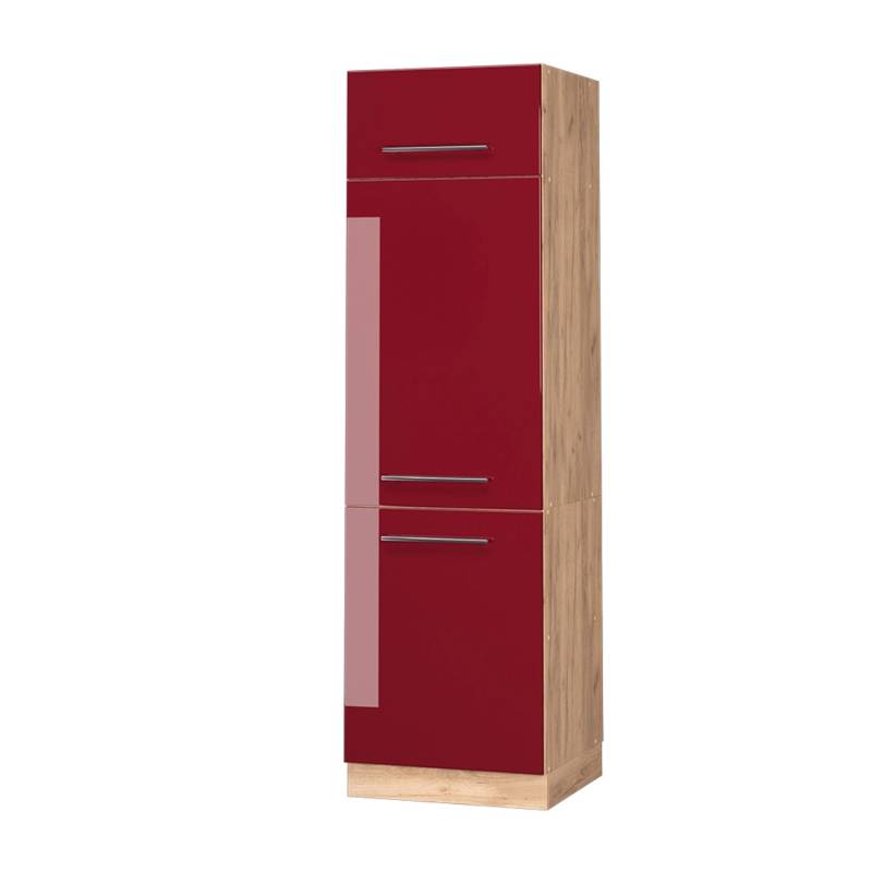 Vicco Kühlumbauschrank Fame-Line Bordeaux Hochglanz/Goldkraft Eiche 60 cm von Vicco