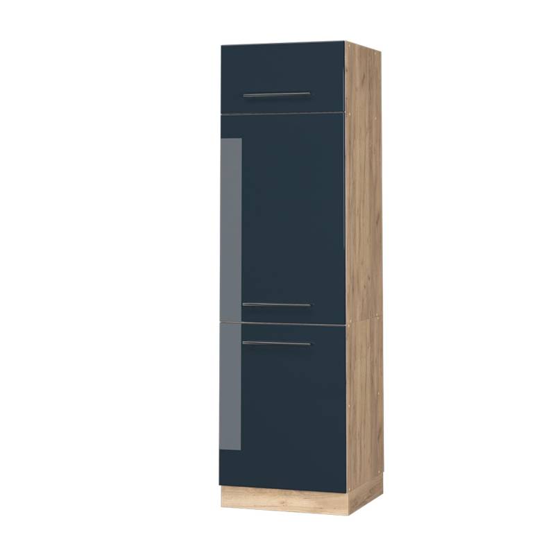 Vicco Kühlumbauschrank Fame-Line Dunkelblau Hochglanz/Goldkraft Eiche 60 cm von Vicco