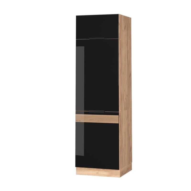 Vicco Kühlumbauschrank Fame-Line Schwarz-Eiche Hochglanz/Goldkraft Eiche 60 cm von Vicco