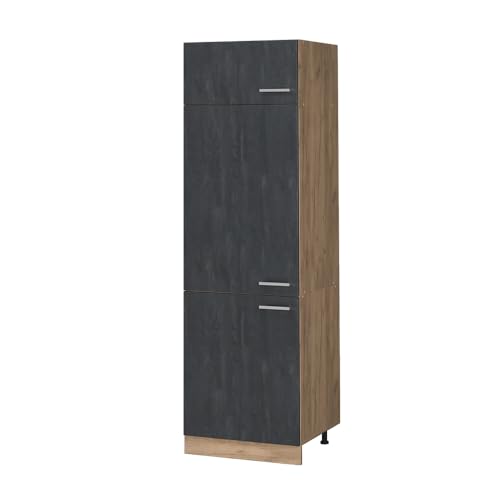 Vicco Kühlumbauschrank R-Line, Hochschrank für die Küche, Schwarz Beton/Goldkraft Eiche, 60 cm von Vicco