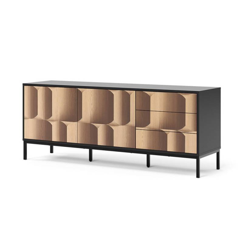 Vicco Lowboard Eliza, Schwarz/Eiche, 150 x 60 cm mit 3 Schubladen von Vicco