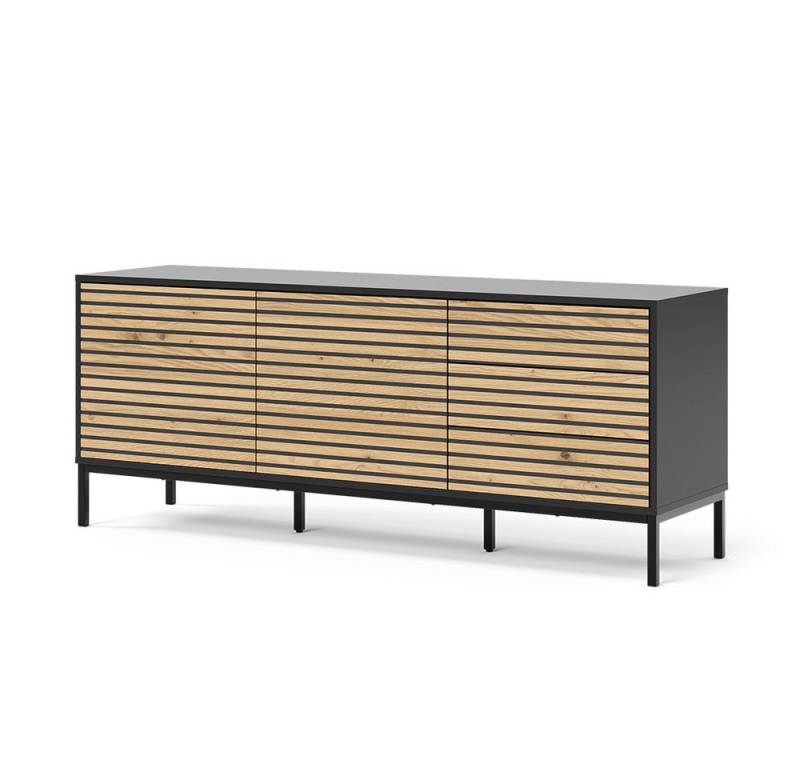 Vicco Lowboard Eliza, Schwarz/Eiche, 150 x 60 cm mit 3 Schubladen von Vicco