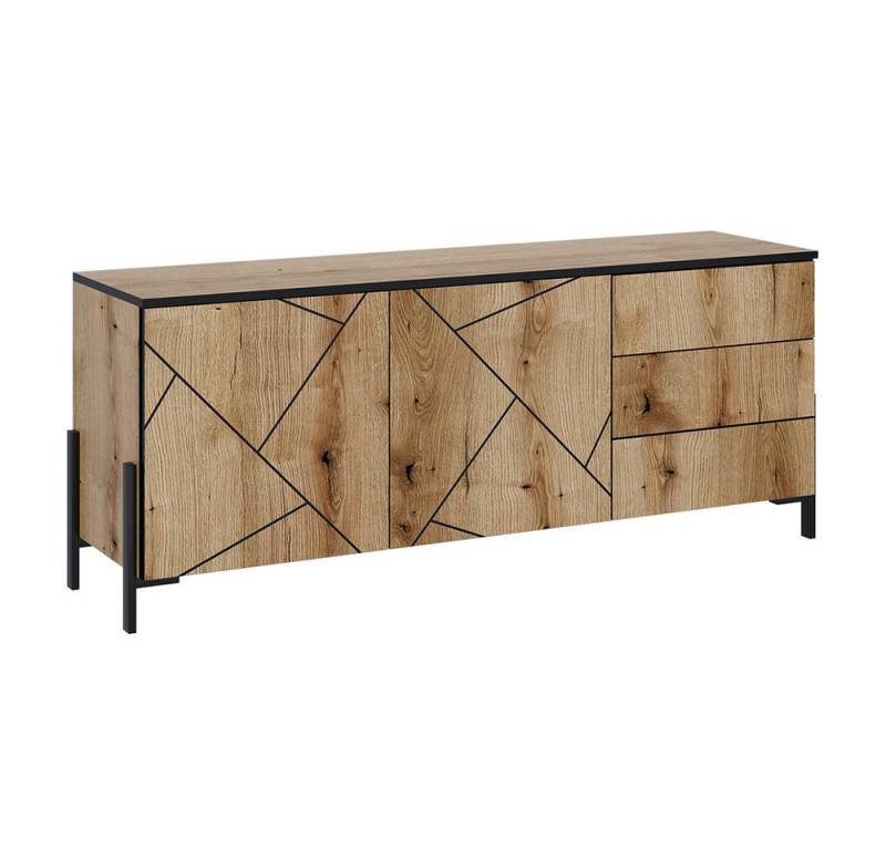 Vicco Lowboard Hatto, Eiche, 150 x 60 cm mit Türen und Schubladen von Vicco