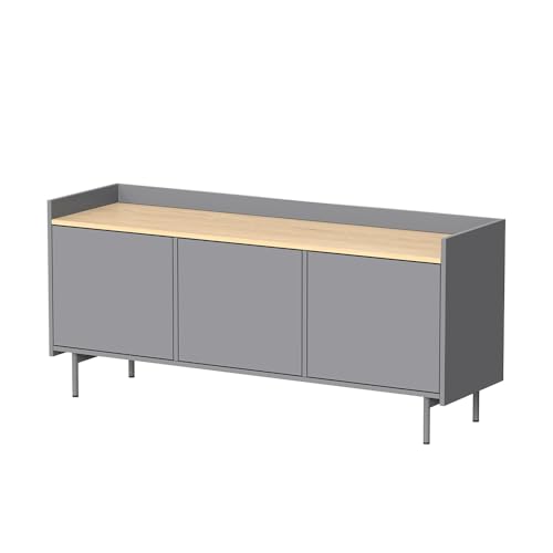 Vicco Lowboard Velina, Grau/Eiche, 140 x 63 cm mit 3 Türen von Vicco