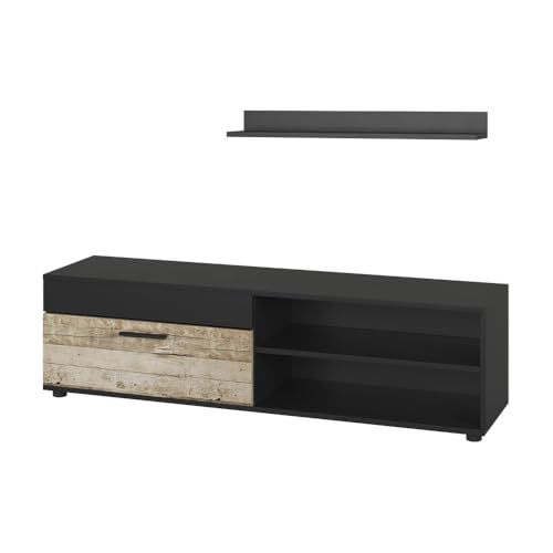 Vicco Lowboard & Regal Berno, Schwarz/Sandeiche, mit 1 Klappe von Vicco