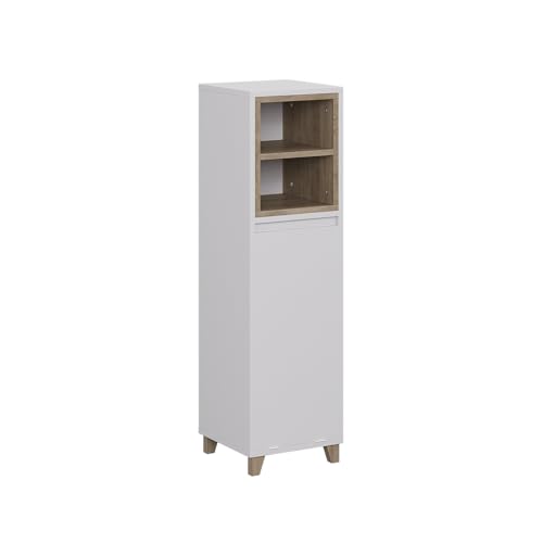 Vicco Midischrank Elnor, Weiß/Eiche, 30 x 105 cm mit ausklappbarem Wäschebehälter von Vicco