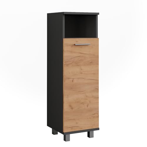 Vicco Midischrank Goldkraft Eiche/Anthrazit Ilias 30x95x30 cm - Die Badezimmermöbel, Ideal für kleine Räume und schmale Nischen von Vicco