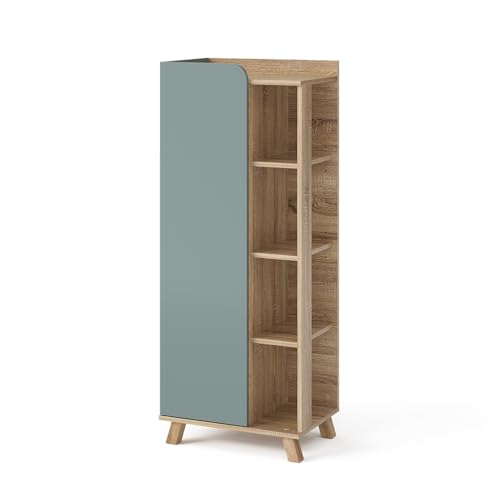 Vicco Midischrank Karen, Sonoma/Blau-Grau, 50 x 128 cm mit Tür und offenen Fächern von Vicco