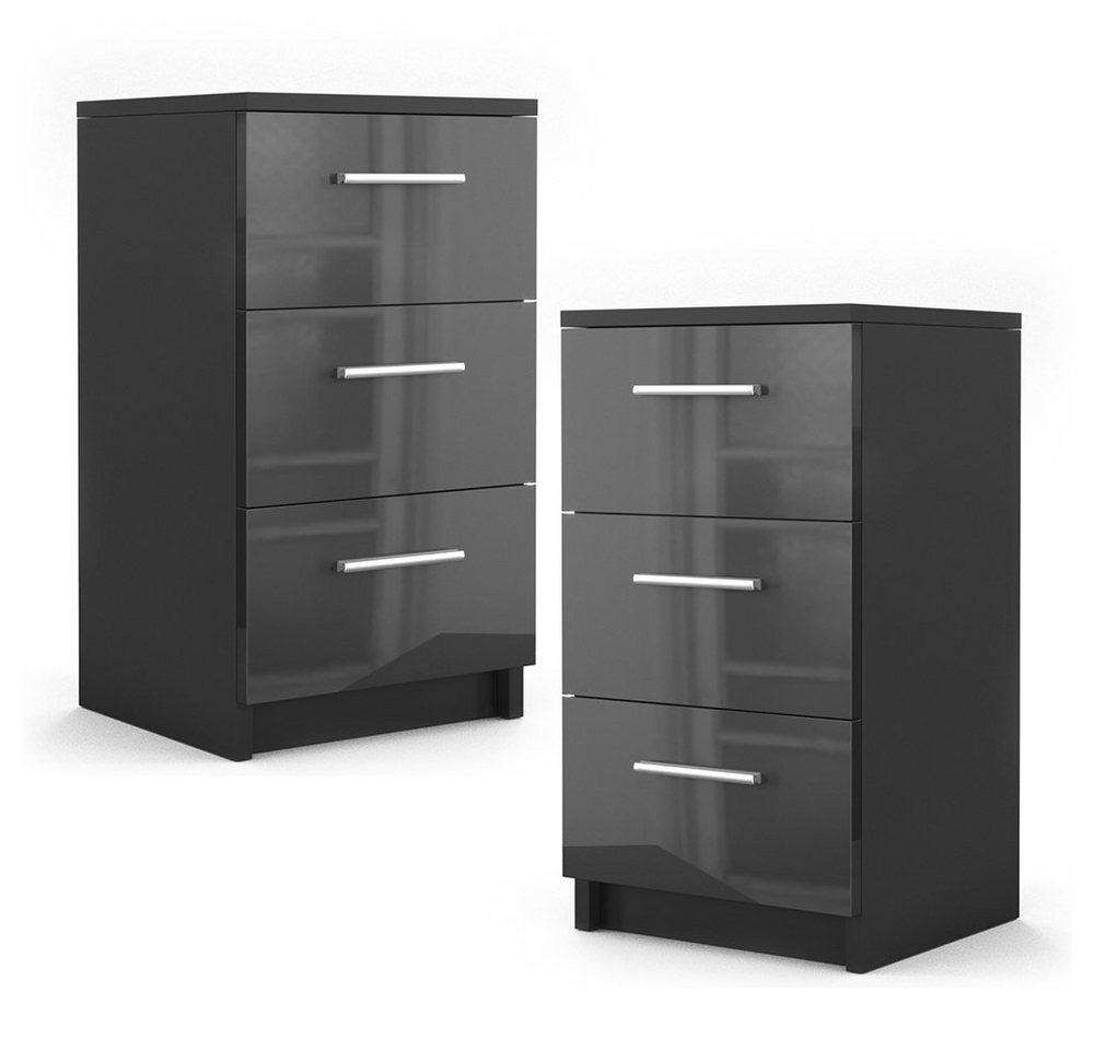 Vicco Nachtkommode, Schwarz Hochglanz, 38 x 66 cm 2er Set Vicco Nachtkommode, Schwarz Hochglanz, 38 x 66 cm 2er Set von Vicco