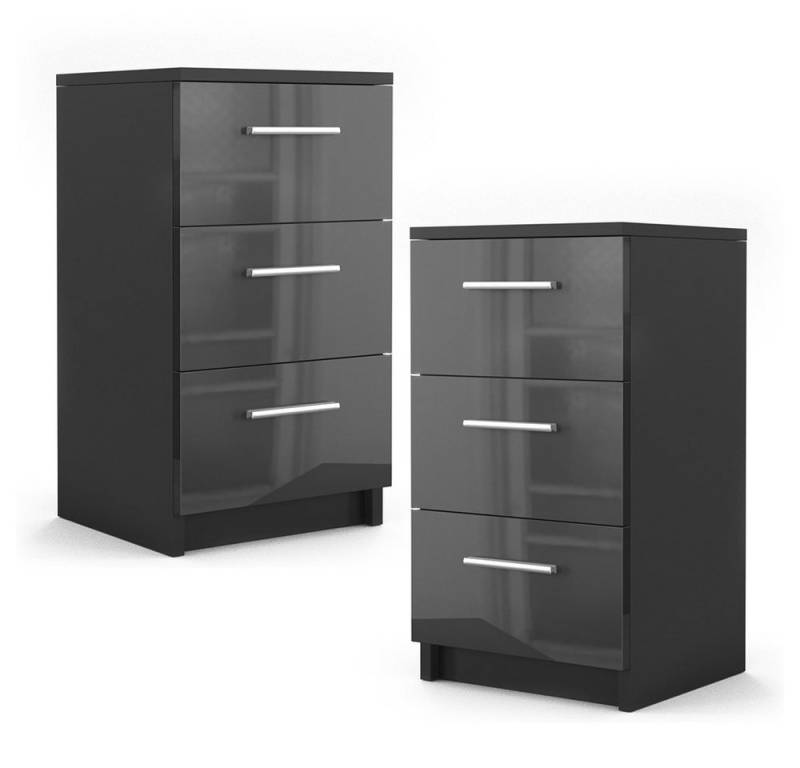 Vicco Nachtkommode, Schwarz Hochglanz, 38 x 66 cm 2er Set von Vicco