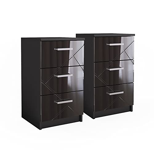 Vicco Nachttisch Irma, Nachtkommode, Schwarz Hochglanz, 37.6 x 66 cm 2er Set von Vicco