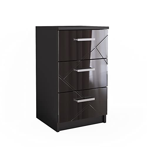 Vicco Nachttisch Irma, Nachtkommode, Schwarz Hochglanz, 37.6 x 66 cm von Vicco