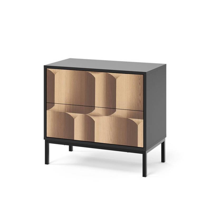 Vicco Nachtschrank Eliza, Schwarz/Eiche, 66 x 60 cm mit 2 Schubladen von Vicco