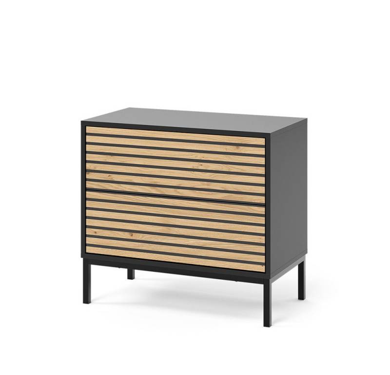 Vicco Nachtschrank Eliza, Schwarz/Eiche, 66 x 60 cm mit 2 Schubladen von Vicco