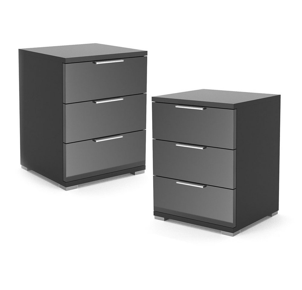 Vicco Nachtschrank Florenz, Schwarz Hochglanz, 46 x 60 cm 2er Set von Vicco
