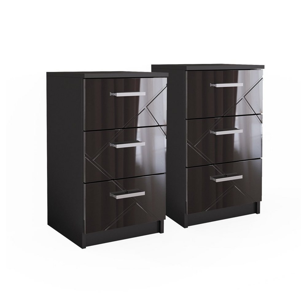 Vicco Nachtschrank Irma, Schwarz Hochglanz, 37.6 x 66 cm 2er Set von Vicco