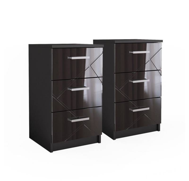Vicco Nachtschrank Irma, Schwarz Hochglanz, 37.6 x 66 cm 2er Set von Vicco