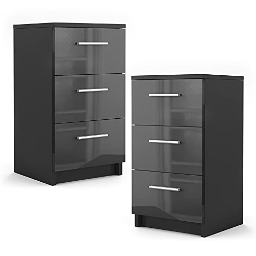 Vicco Nachttisch, Nachtkommode, Schwarz Hochglanz, 38 x 66 cm 2er Set von Vicco