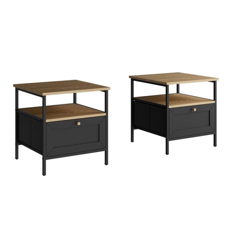 Vicco Nachtschrank Lunis, Schwarz, 45 x 47 cm 2er Set von Vicco
