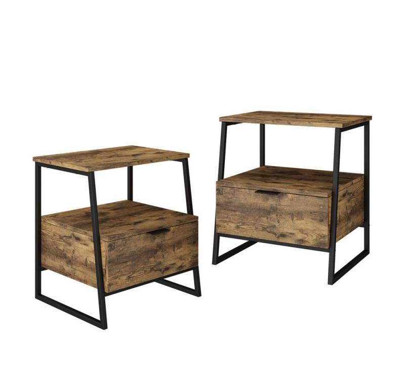 Vicco Nachtschrank Lunor, Eiche rustikal/Schwarz, 2er Set von Vicco