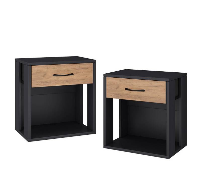 Vicco Nachtschrank Virela, Anthrazit/Goldkraft Eiche, 39 x 41 cm 2er Set von Vicco