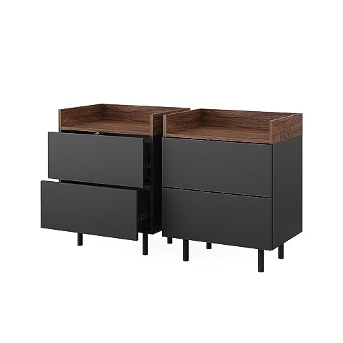 Vicco Nachttisch Anika, Nachtkommode, Anthrazit/Nussbaum, 54 x 68 cm 2er Set von Vicco