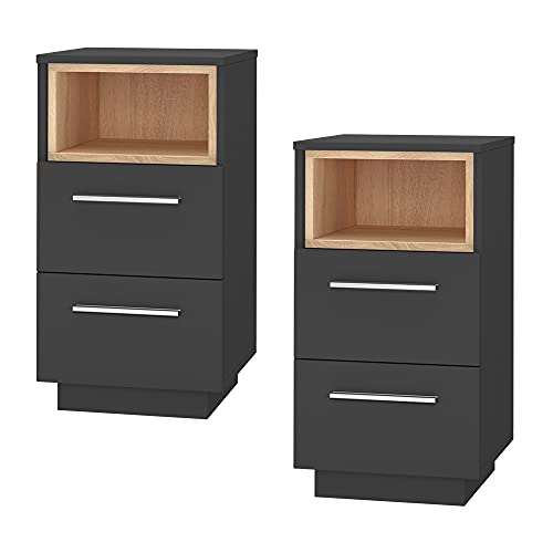 Vicco Nachttisch Beatrice, Nachtkommode, Anthrazit/Sonoma, 36 x 68 cm 2er Set von Vicco
