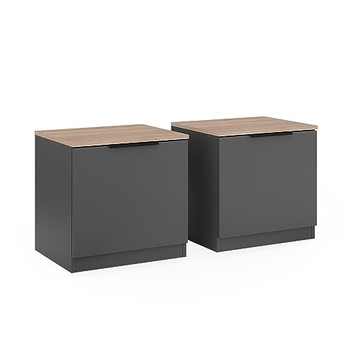 Vicco Nachttisch Betti, Nachtkommode, Anthrazit/Eiche, 50 x 50 cm 2er Set von Vicco