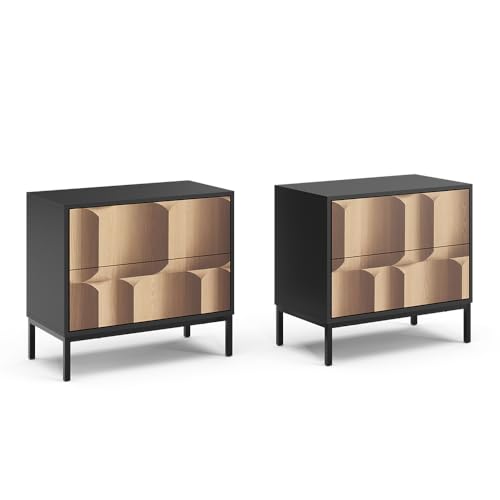 Vicco Nachttisch Eliza, Schwarz/Eiche, 2er Set von Vicco
