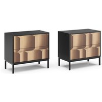 Vicco - Nachttisch Eliza, Schwarz/Eiche, 2er Set von Vicco