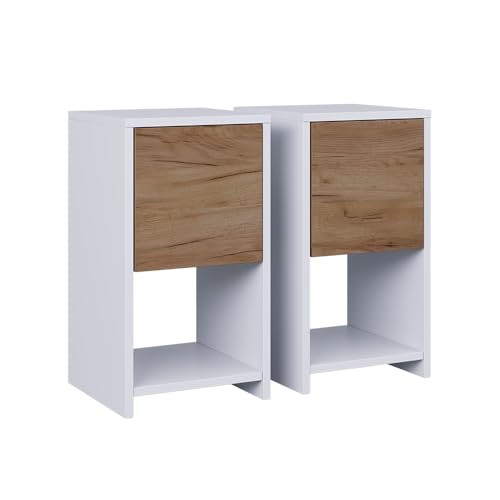 Vicco Nachttisch Evo, Weiß/Goldkraft Eiche, 2er Set von Vicco