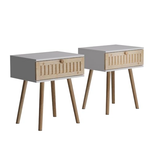 Vicco Nachttisch Holk, Nachtkommode, Weiß/Kiefer, 40 x 47 cm 2-er Set von Vicco