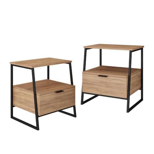 Vicco Nachttisch Lunor, Goldkraft Eiche/Schwarz, 2er Set von Vicco