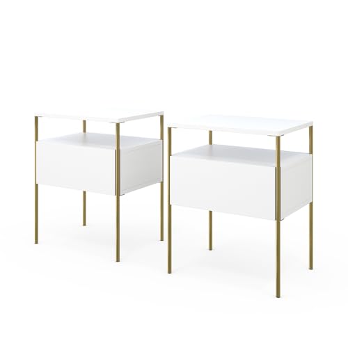 Vicco Nachttisch Mira, Nachtkommode, Weiß/Gold, 40 x 50 cm 2er Set von Vicco
