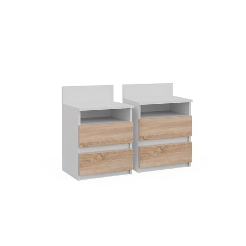 Vicco Nachttisch Monty, Nachtkommode, Weiß/Sonoma, 32.3 x 59.1 cm 2er Set Vicco Nachttisch Monty, Nachtkommode, Weiß/Sonoma, 32.3 x 59.1 cm 2er Set von Vicco
