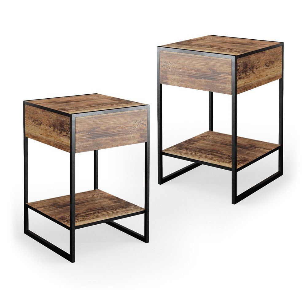 Vicco Nachtkommode Fyrk, Eiche rustikal/Schwarz, 43.5 x 66 cm 2er Set Vicco Nachtkommode Fyrk, Eiche rustikal/Schwarz, 43.5 x 66 cm 2er Set von Vicco