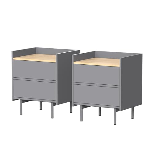 Vicco Nachttisch Velina, Grau/Eiche, 2er Set von Vicco