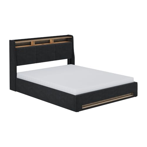 Vicco Polsterbett Christin, Anthrazit/Eiche, 160x200 mit LED, USB-Anschluss & Matratze von Vicco