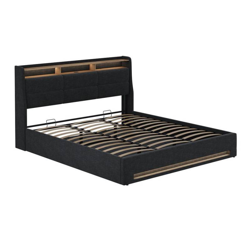 Vicco Polsterbett Christin, Anthrazit/Eiche, 180x200 mit LED und USB-Anschluss von Vicco