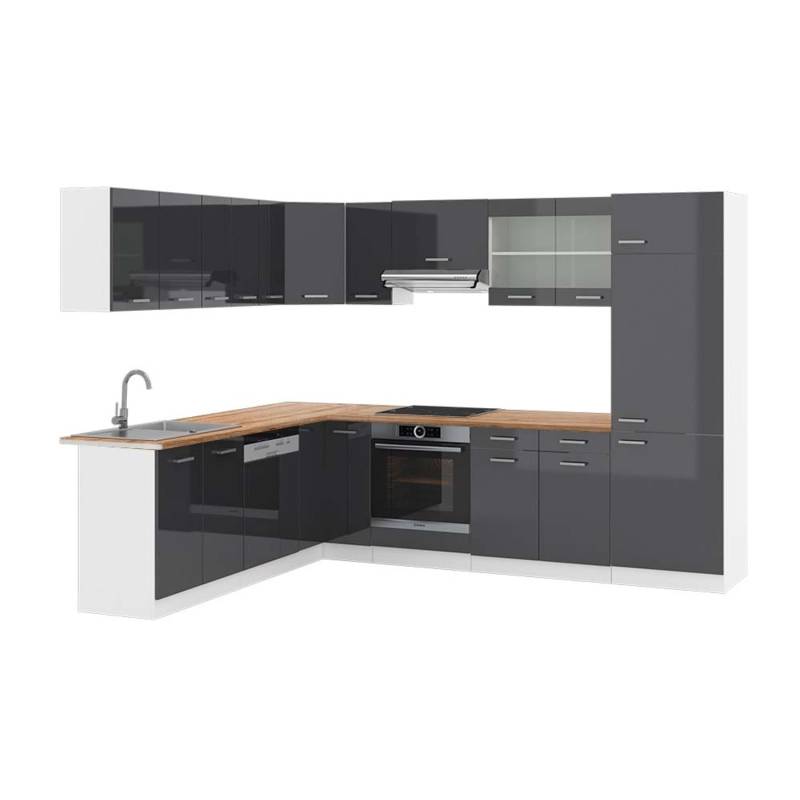 Vicco R-Line Eckküche Anthrazit Hochglanz/Weiß 227 x 287 cm AP Eiche von Vicco