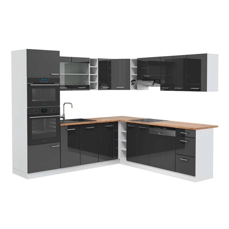 Vicco R-Line Eckküche Anthrazit Hochglanz/Weiß 237 x 247 cm AP Eiche von Vicco