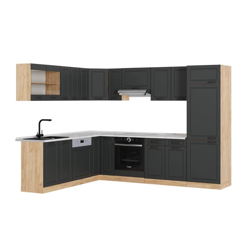 Vicco R-Line Eckküche Anthrazit Landhaus/Goldkraft Eiche 227 x 287 cm AP Marmor von Vicco
