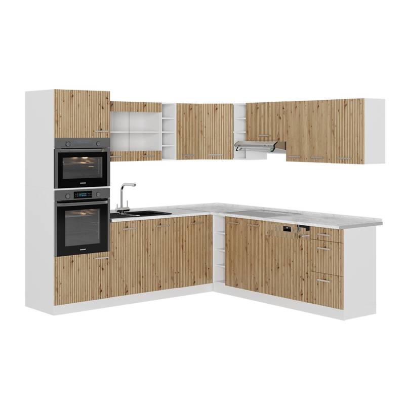 Vicco R-Line Eckküche Artisan Eiche/Weiß 237 x 247 cm AP Marmor von Vicco