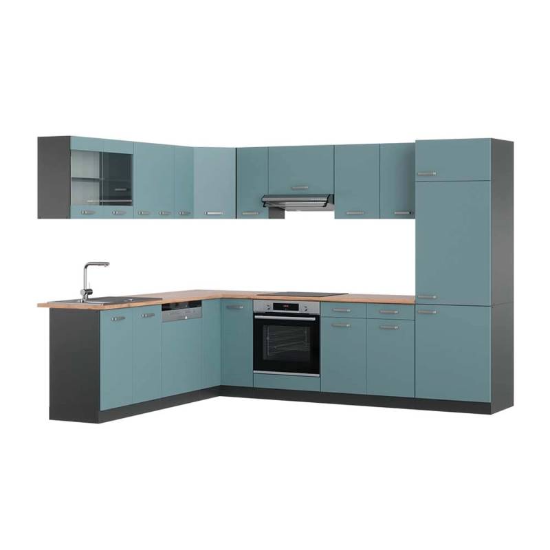 Vicco R-Line Eckküche Blau-Grau/Anthrazit 227 x 287 cm AP Eiche von Vicco