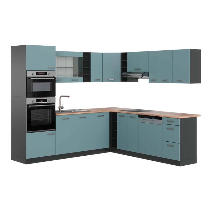 Vicco R-Line Eckküche Blau-Grau/Anthrazit 237 x 247 cm AP Eiche von Vicco