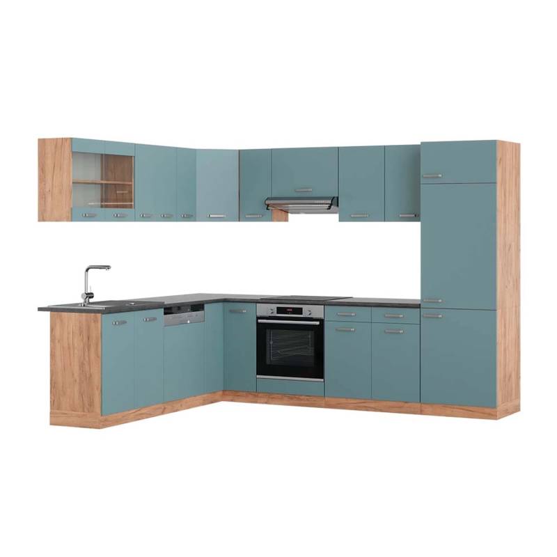 Vicco R-Line Eckküche Blau-Grau/Goldkraft Eiche 227 x 287 cm AP Anthrazit von Vicco