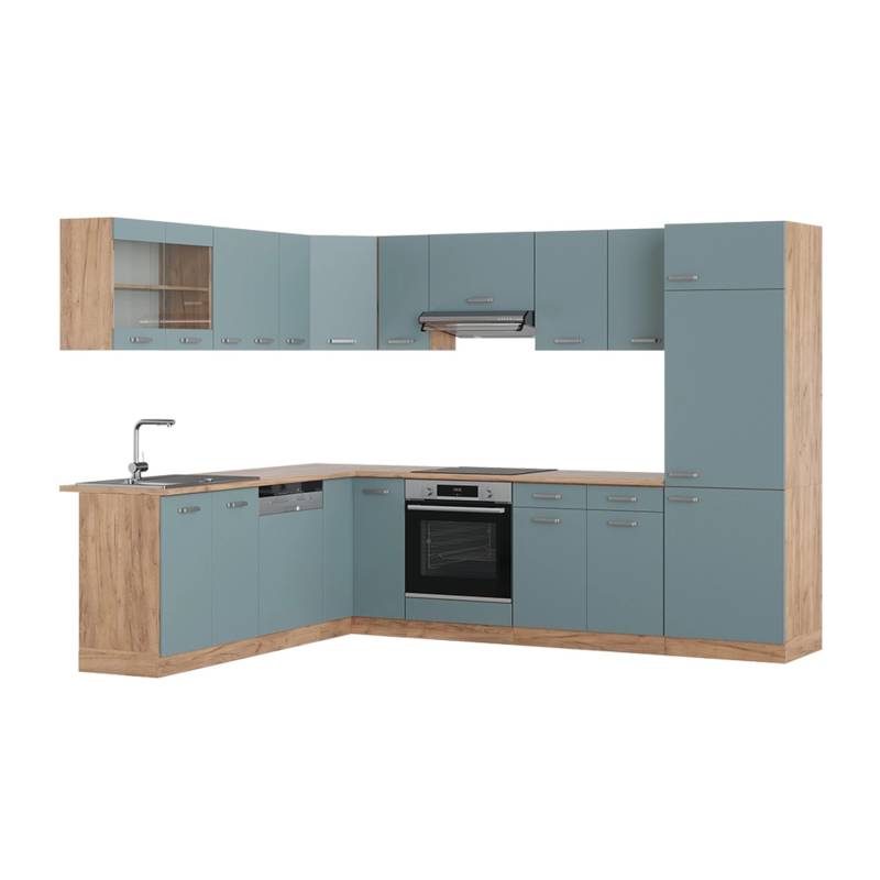 Vicco R-Line Eckküche Blau-Grau/Goldkraft Eiche 227 x 287 cm AP Eiche von Vicco